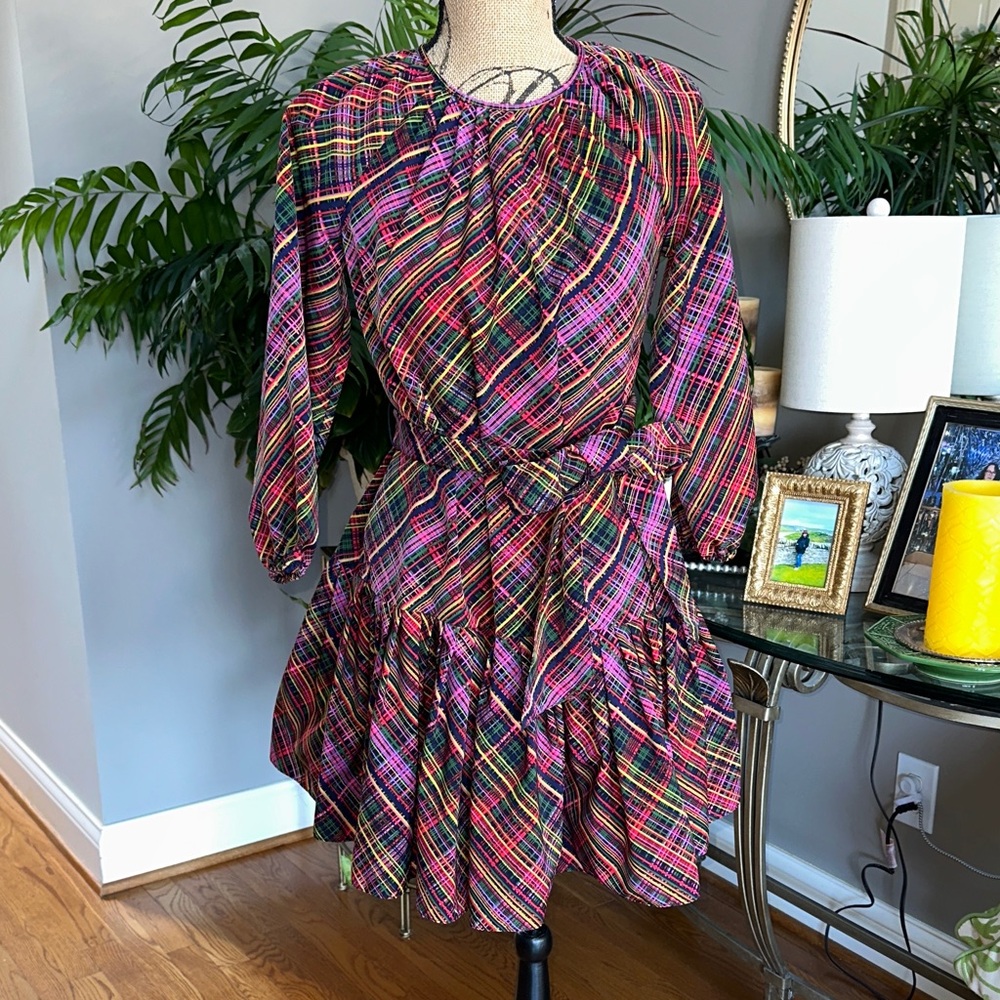Chic Multicolor Plaid Long Sleeve Dress
